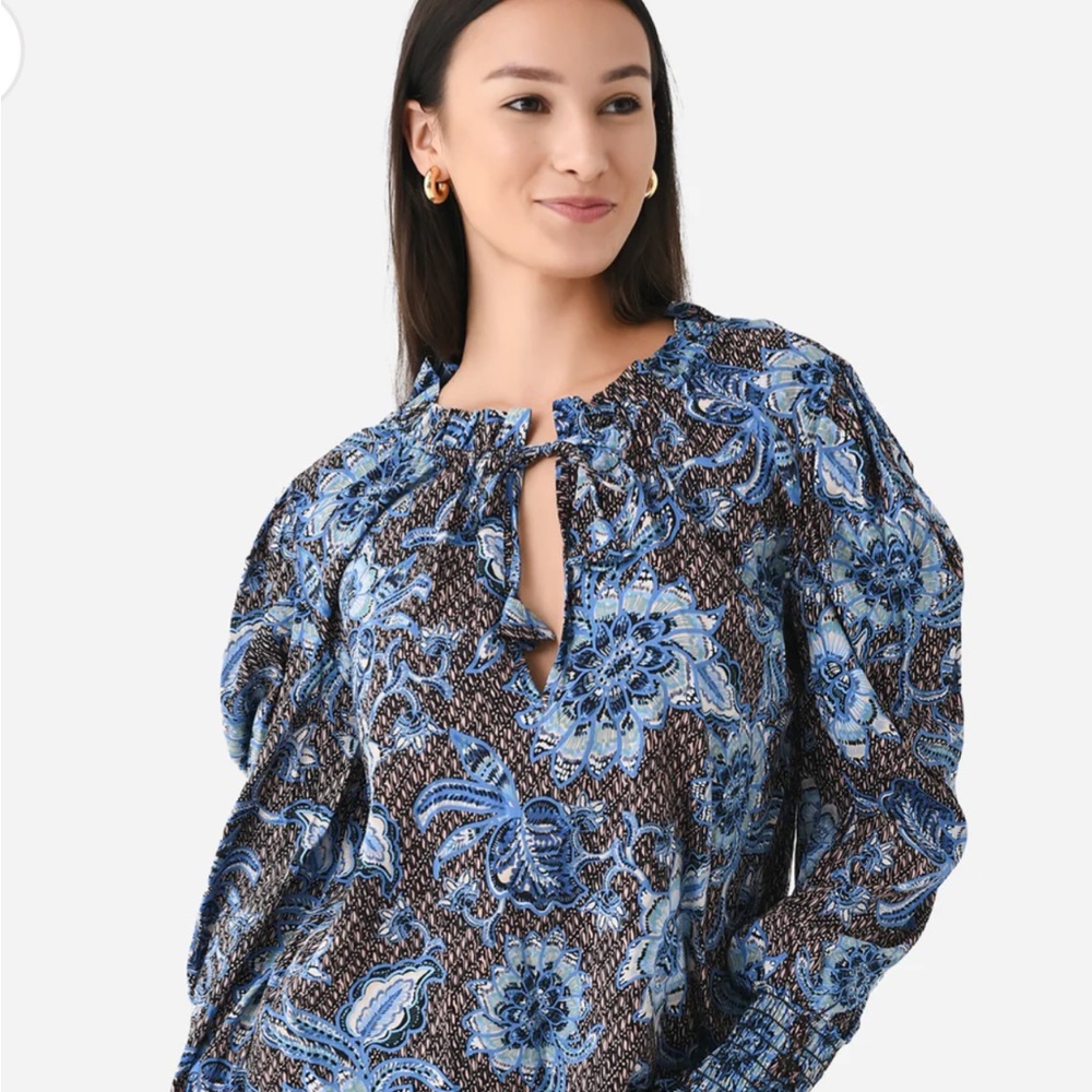 Misa Los Angeles Floral Blue and Brown Women's Top